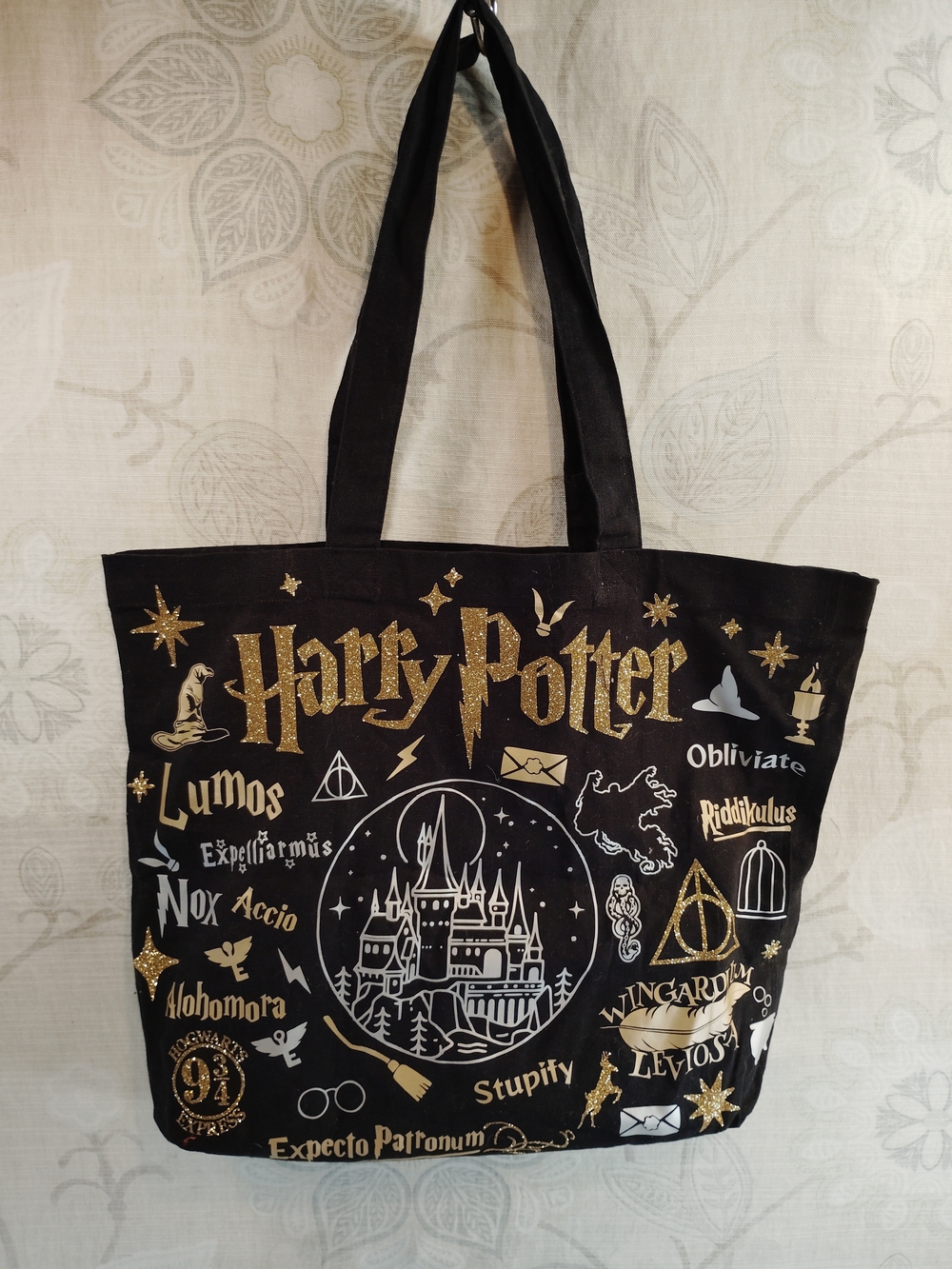 Harry Potter Black Tote Bag with Gold Print